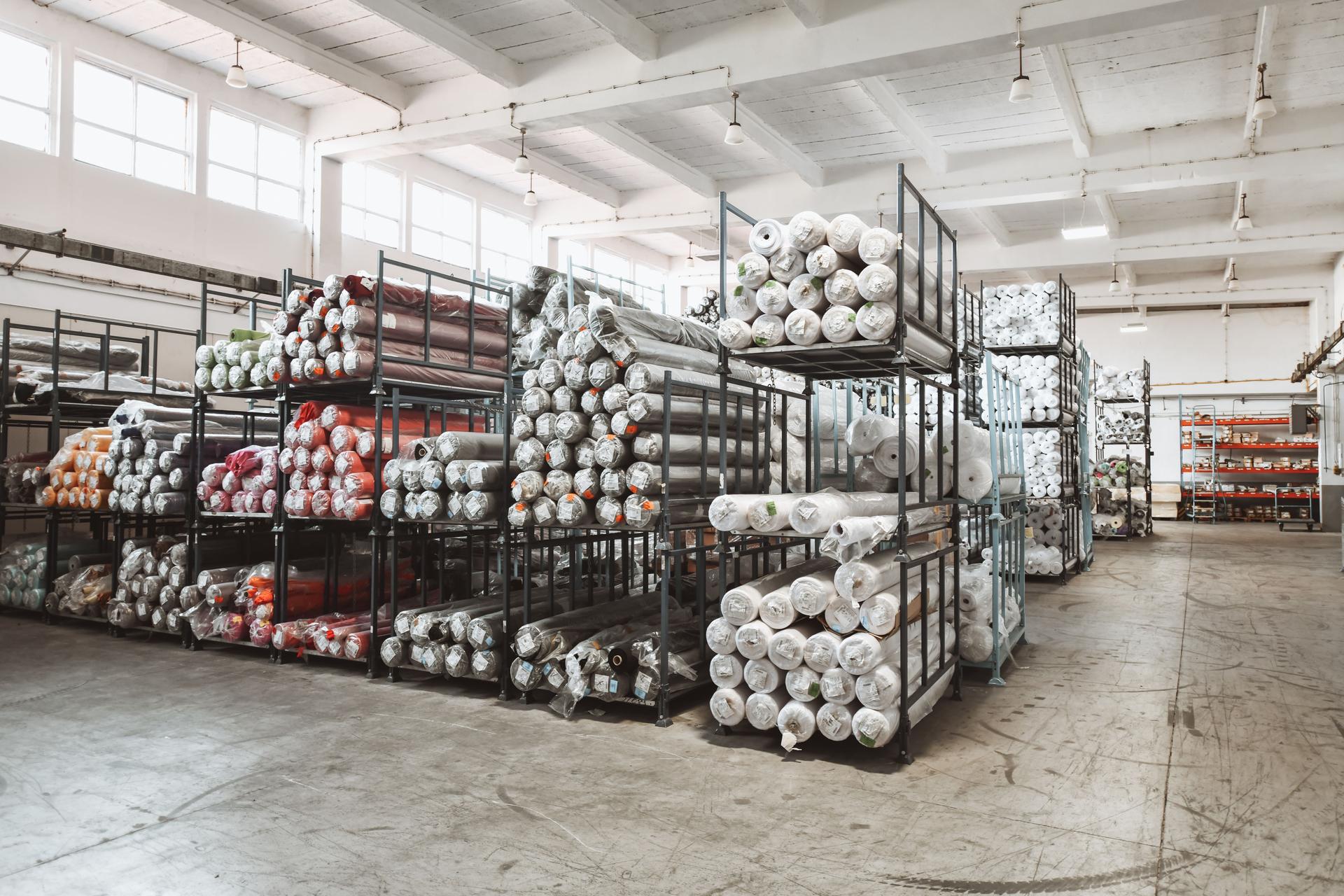 Textile Factory Warehouse Full Of Materials