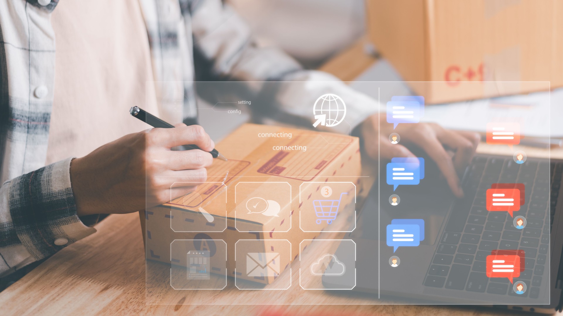 Inicio o empresario de pequeñas empresas, tome nota de la dirección de entrega del cliente, gestión de pedidos en tiendas en línea, compras en Internet, venta en línea en Internet, PYME, comercio electrónico